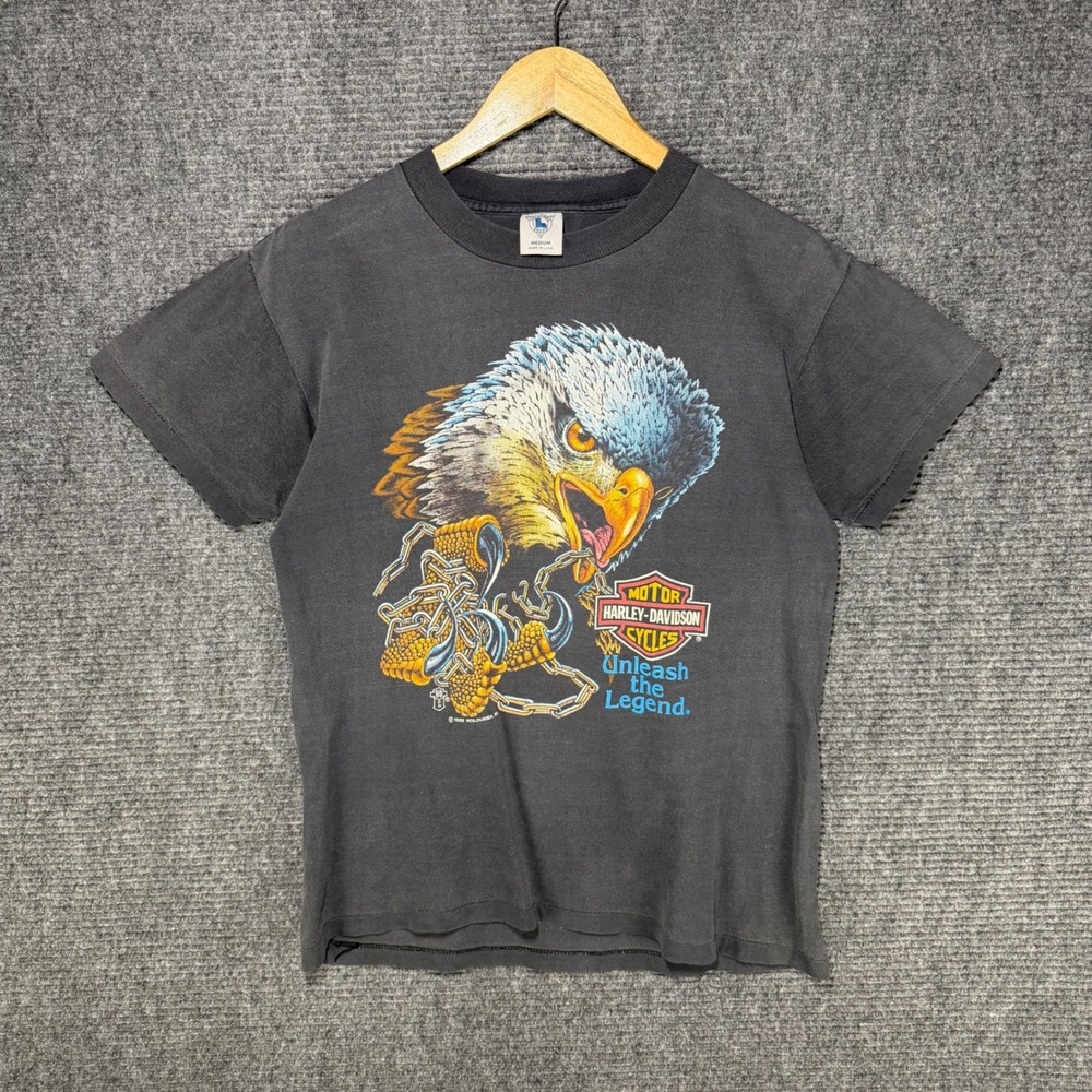 Vintage 1989 Harley Davidson Eagle T-Shirt Holoubek Made in USA Black Medium